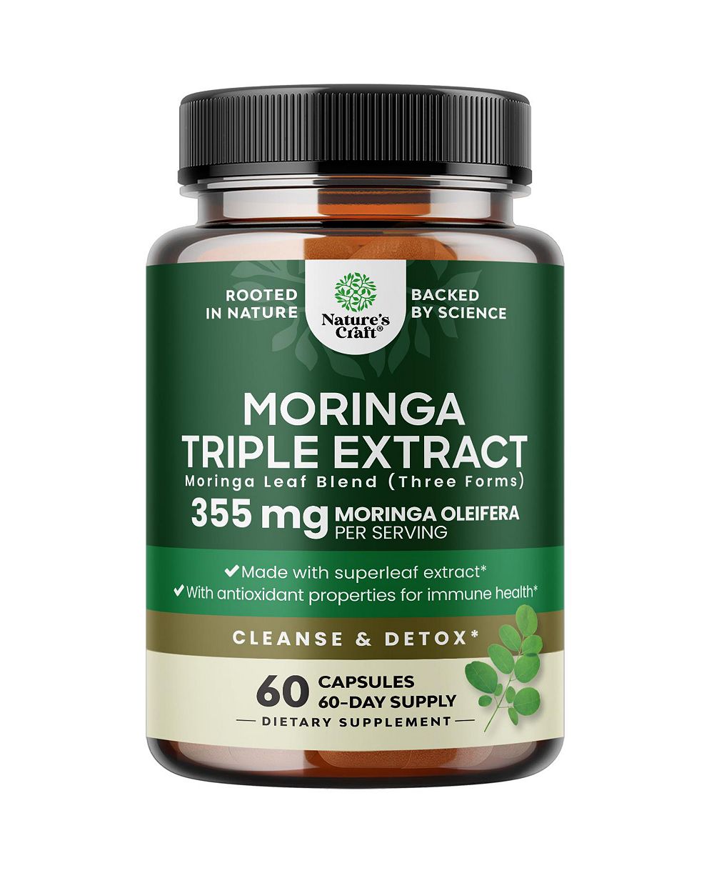 Nature's Craft Moringa Capsules Triple Extract Immune and Oxidative Stress Support, Non GMO 60 Capsules
