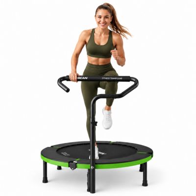 BCAN SP3 Foldable Mini Rebounder Trampoline with Adjustable T Shape Foam Handrail 40 Inch Indoor Garden Workout Trampoline for Adults 330LBS