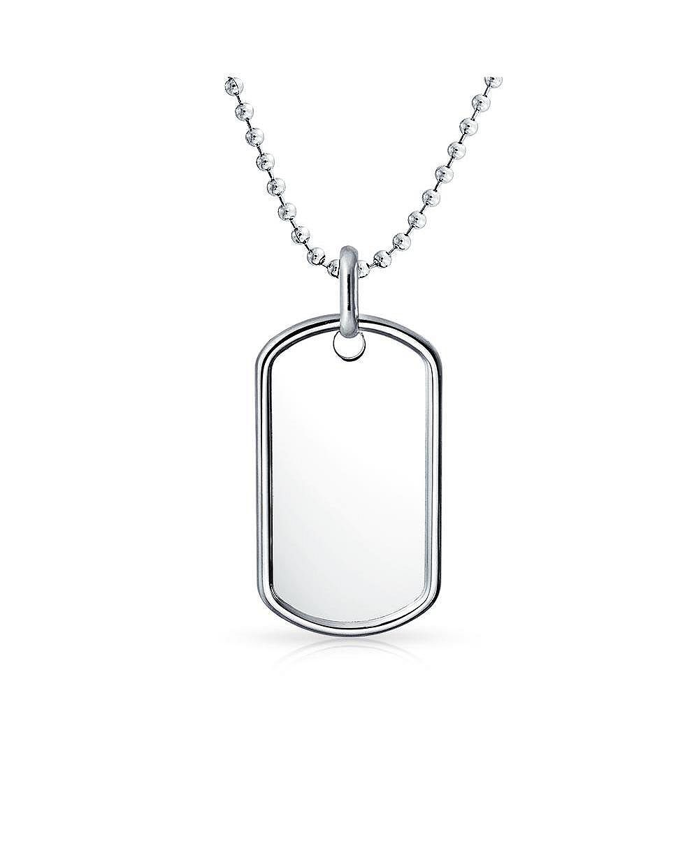 Bling Jewelry Men's Army Dog Tag Blank Pendant Necklace Large .925 Sterling Silver with Ball Chain 20 inch