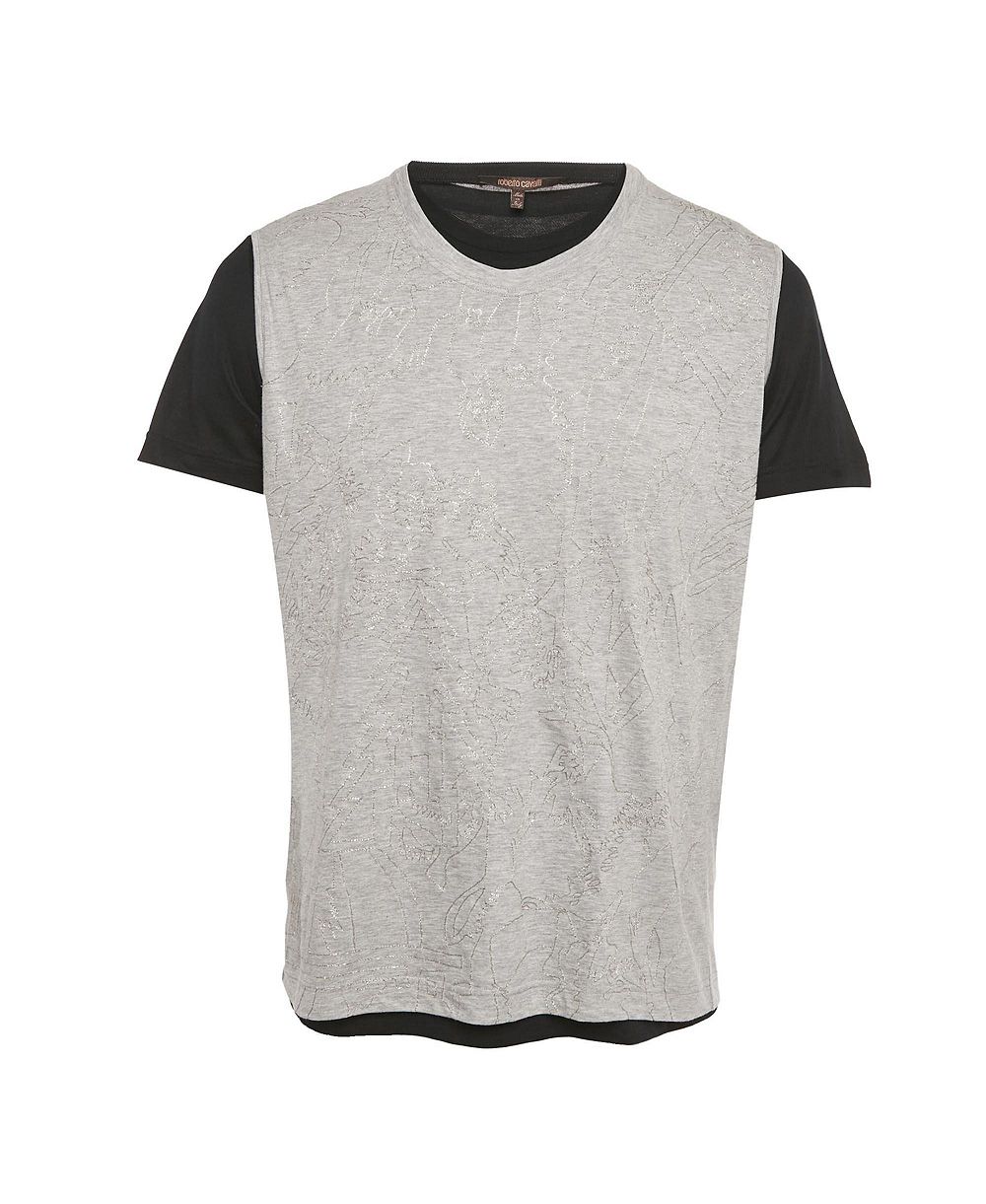 Pre-Owned Roberto Cavalli Men's Embroidered Jersey Layered T-Shirt