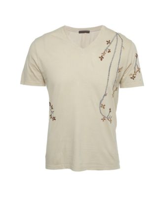 Pre-Owned Roberto Cavalli Men's Floral Embroidered Jersey V-Neck T-Shirt
