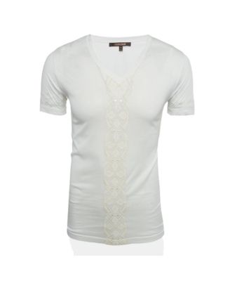 Pre-Owned Roberto Cavalli Men's Embroidered Jersey V-Neck T-Shirt