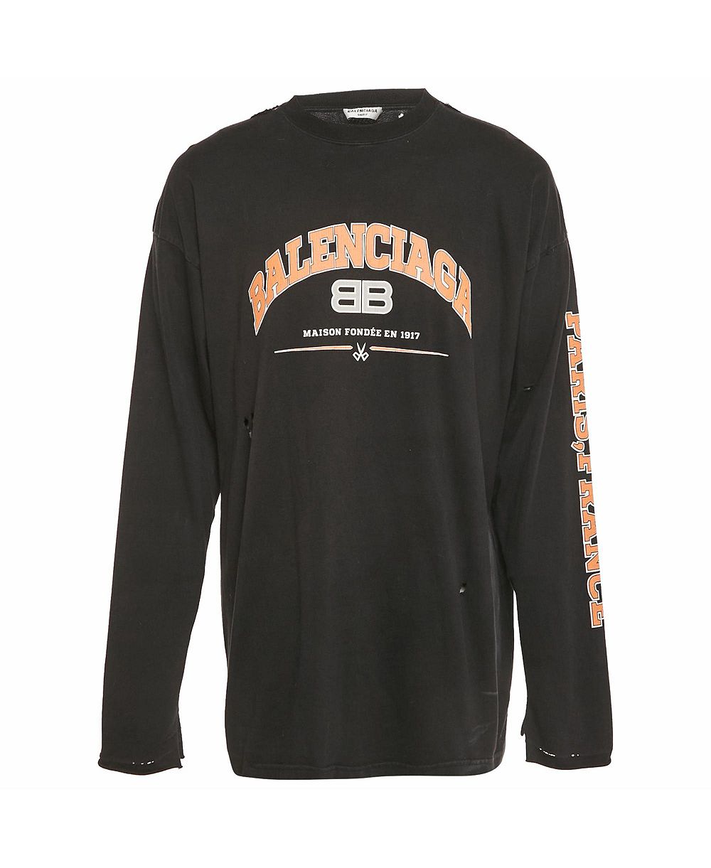 Pre-Owned Balenciaga Men's Logo Print Distressed Cotton Oversized T-Shirt