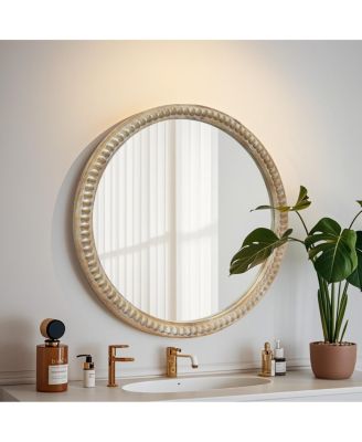 LAOTIES Modern Round Decorative Wall Mirror with Beaded Frame for Bathroom, Living Room, Entryway
