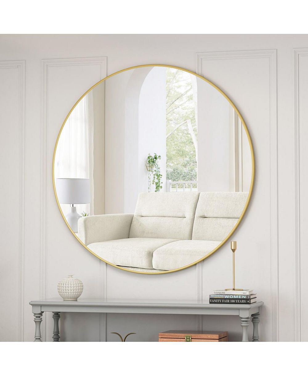LAOTIES Oversized Round Wall Mirror, Modern Metal Circle Vanity Mirror for Living Room, Entryway