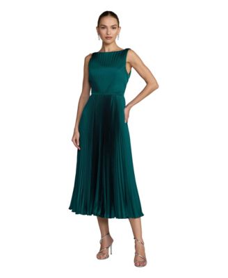Mac Duggal Petite Sleeveless High Neck Pleated Midi Dress