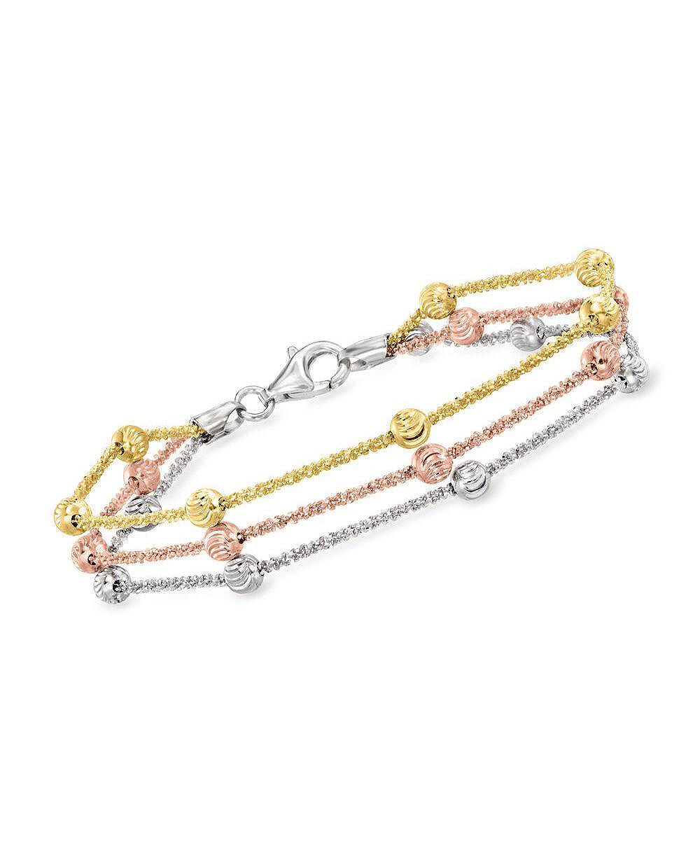 Simona Sterling Silver, Tri-Color Beaded Triple Strand Bracelet