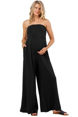 Hello Miz Women's Maternity Strapless Wide Leg Jumpsuit with Pockets