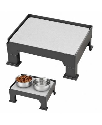 ARONKL Elevated Diatomite Pet Feeder Stand Adjustable Height Absorbent Spill Clean Station