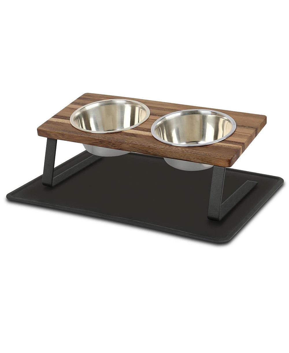 Набор мисок ARONKL Walnut Wood Elevated Pet Feeder Set 15 Degree Tilt Anti Slip Stainless Steel
