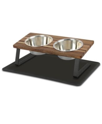 ARONKL Walnut Wood Elevated Pet Feeder Set 15 Degree Tilt Anti Slip Stainless Steel Bowls