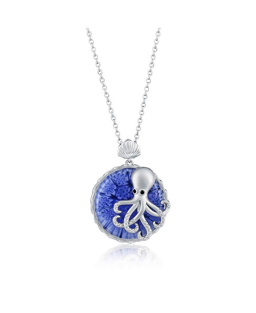 Simona Sterling Silver Floral Venetian Murano Glass CZ Octopus Necklace