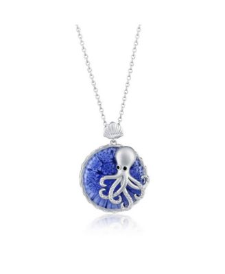 Simona Sterling Silver Floral Venetian Murano Glass CZ Octopus Necklace