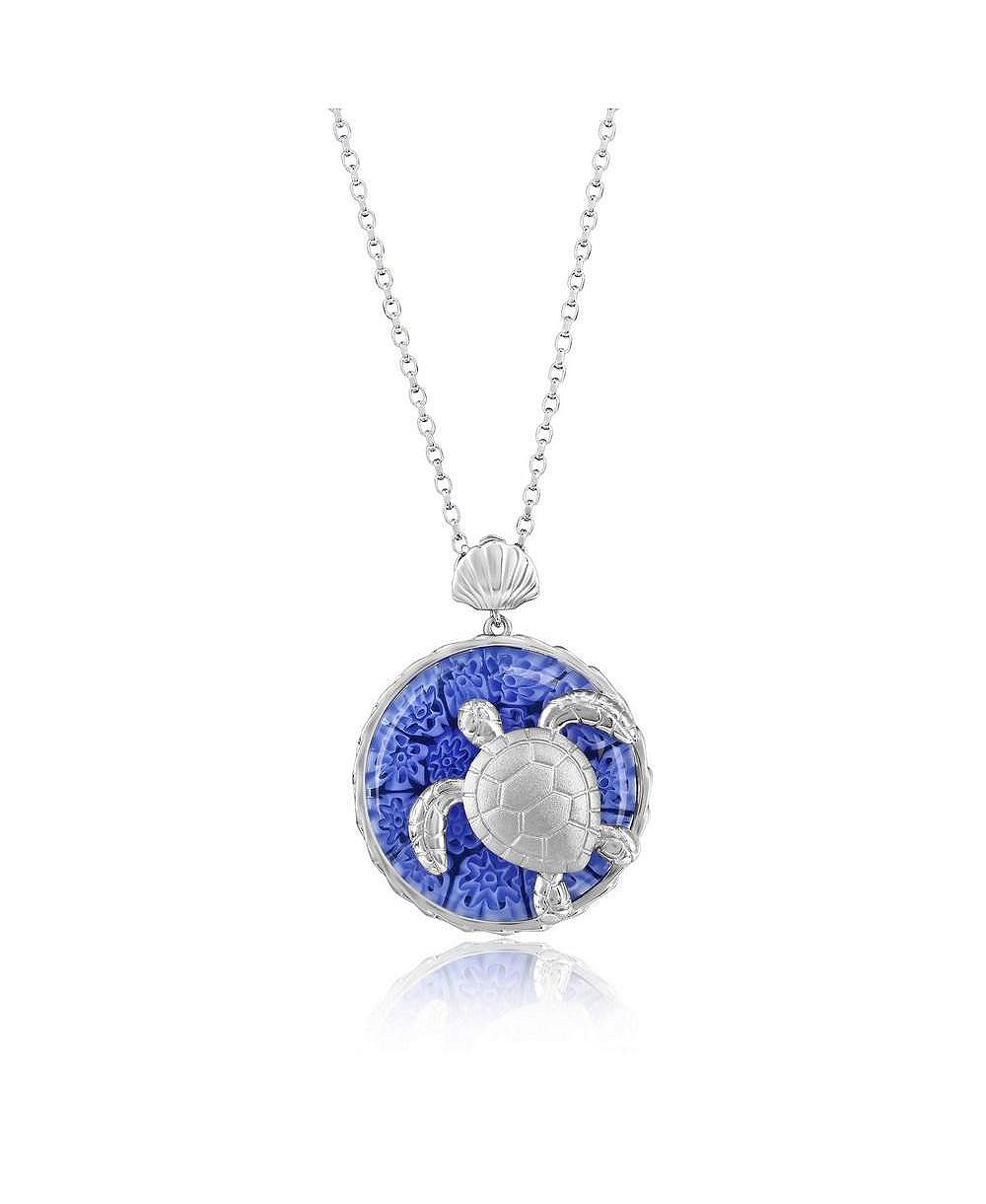 Simona Sterling Silver Floral Venetian Murano Glass Turtle Necklace