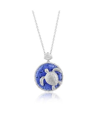 Simona Sterling Silver Floral Venetian Murano Glass Turtle Necklace