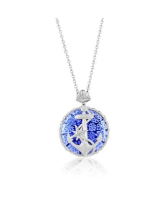 Simona Sterling Silver Floral Venetian Murano Glass Anchor Necklace
