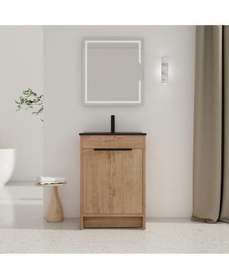 Sillysis 24 Inch Freestanding Bathroom Vanity with Ceramic Sink, Plywood Cabinet and Adjustable Shelf for Modern Bathrooms