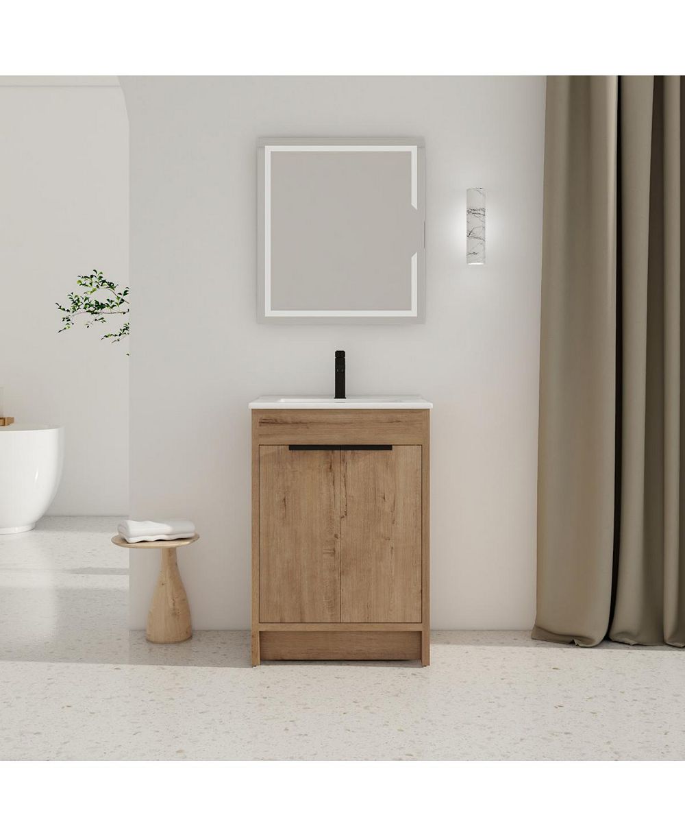 Комод для ванной комнаты Sillysis 24 Inch Freestanding with Ceramic Sink, Plywood Cabinet and Adjustable Shelf