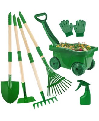 XDOVET Gardening Tools Set Kids Wheelbarrow Shovel Rake Yard Outdoor Toy