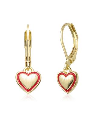 GiGiGirl Серьги-подвески с красной эмалью и сердцем, 14K Gold Plated