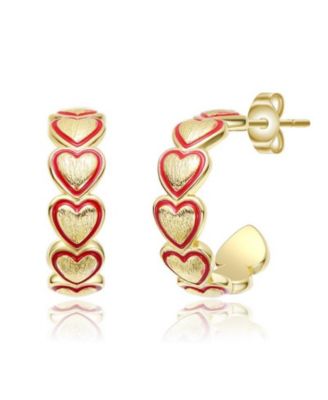 GiGiGirl Dainty 14K Gold Plated Red Outline Enamel Open Hoop Earrings