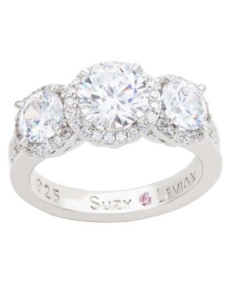 Кольцо Suzy Levian Sterling Silver Cubic Zirconia Three Stones Halo