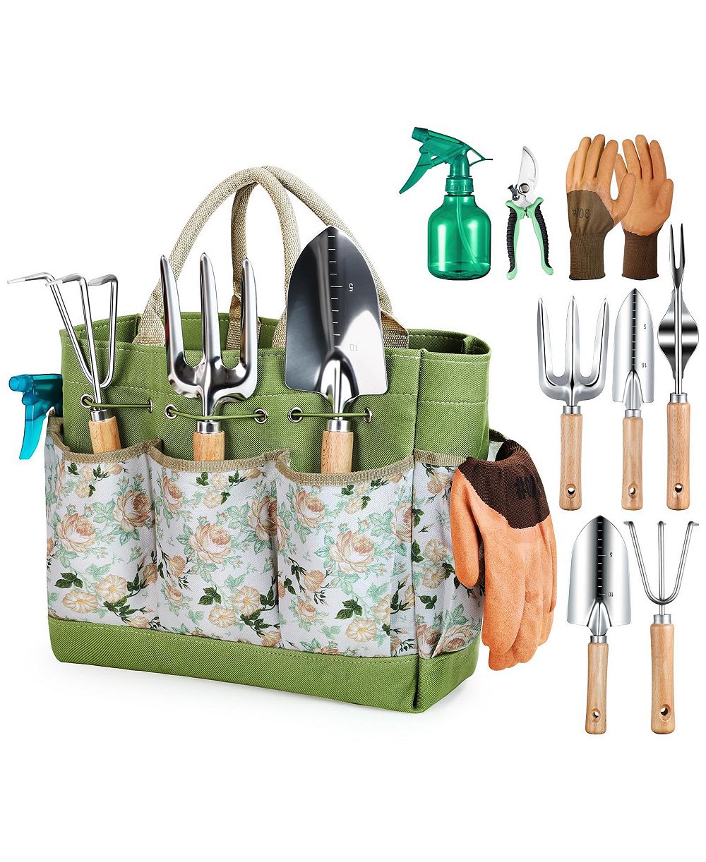 XDOVET Heavy Duty Gardening Tool Set Rust-Resistant Storage Tote