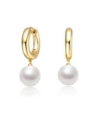 Rachel Glauber Elegant 14K Gold Plated Pearl Drop Chunky Hoop Earrings