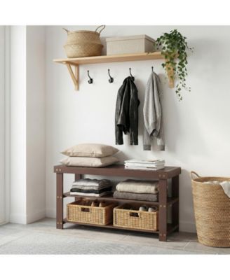 homfan 3-Tier Bamboo Shoe Rack Bench, 27.56" Long Entryway Organizer, Front Door Storage Bench Holds Up to 286 Lbs, for Bedroom, Living Room