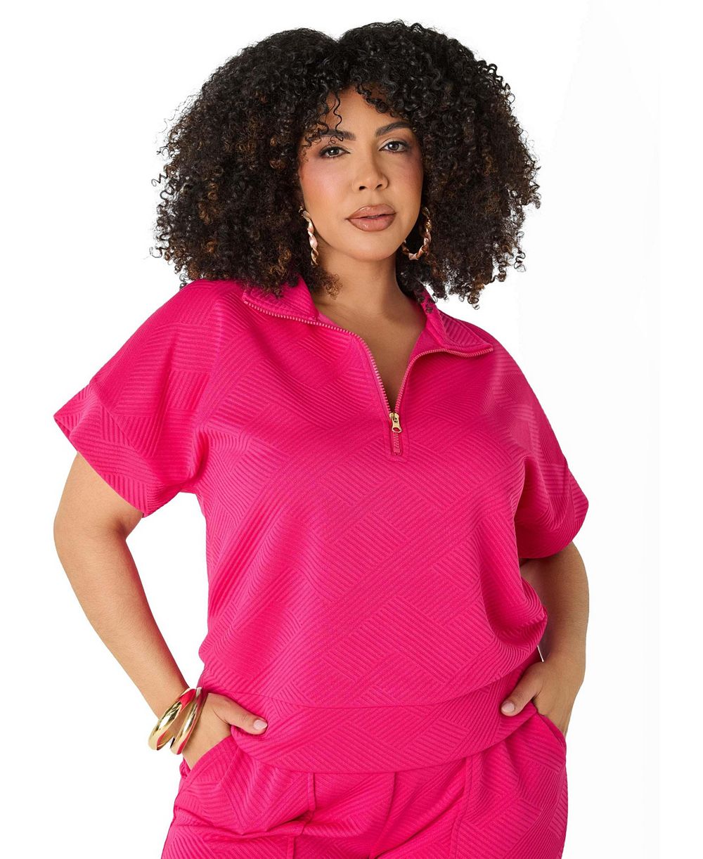 Ashley Stewart Plus Size Women's Ribbed Athletic Knit Pullover