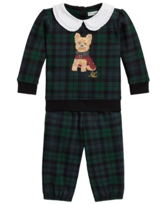 Polo Ralph Lauren детское платье с принтом собаки и флисовая кофта и брюки, 2-компонентный комплект