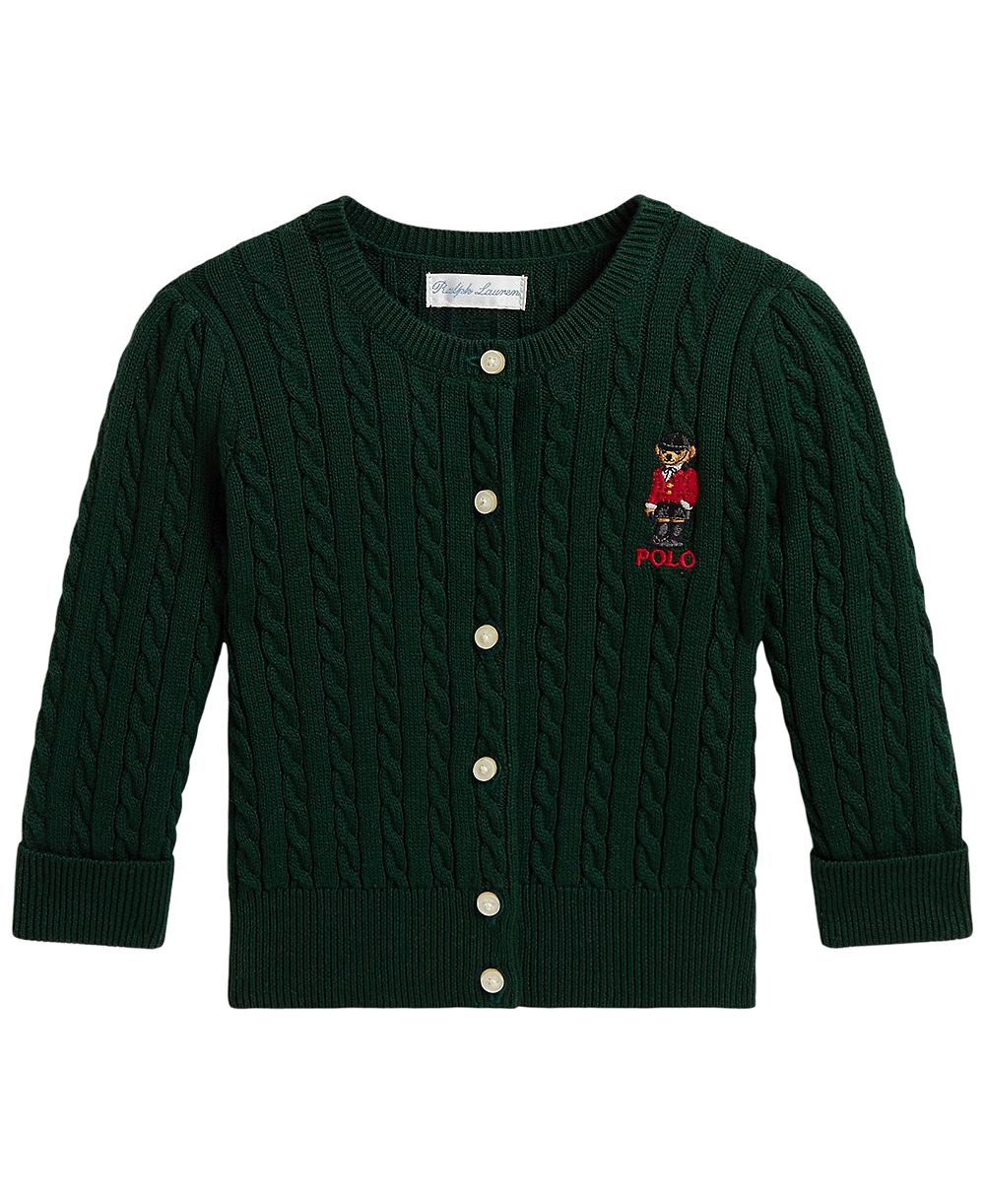 Детский хлопковый кардиган-свитер с мини-косами и медведем Polo от Polo Ralph Lauren для девочек