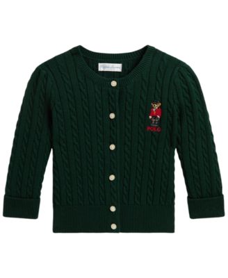 Детский хлопковый кардиган-свитер с мини-косами и медведем Polo от Polo Ralph Lauren для девочек