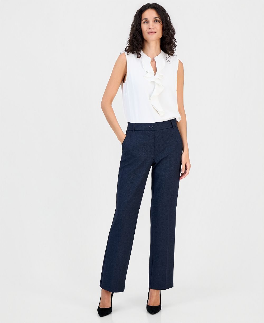 Брюки Kasper Women's Faux-Fly Pull-On Straight-Leg