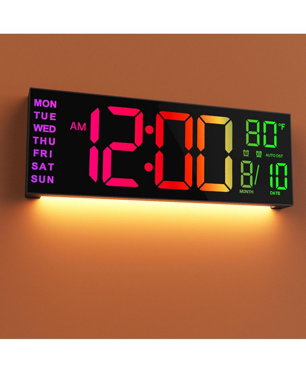 Цифровые настенные часы JALL 16 Inch с RGB Lights Remote Control Dual Alarms Auto DST Temperature
