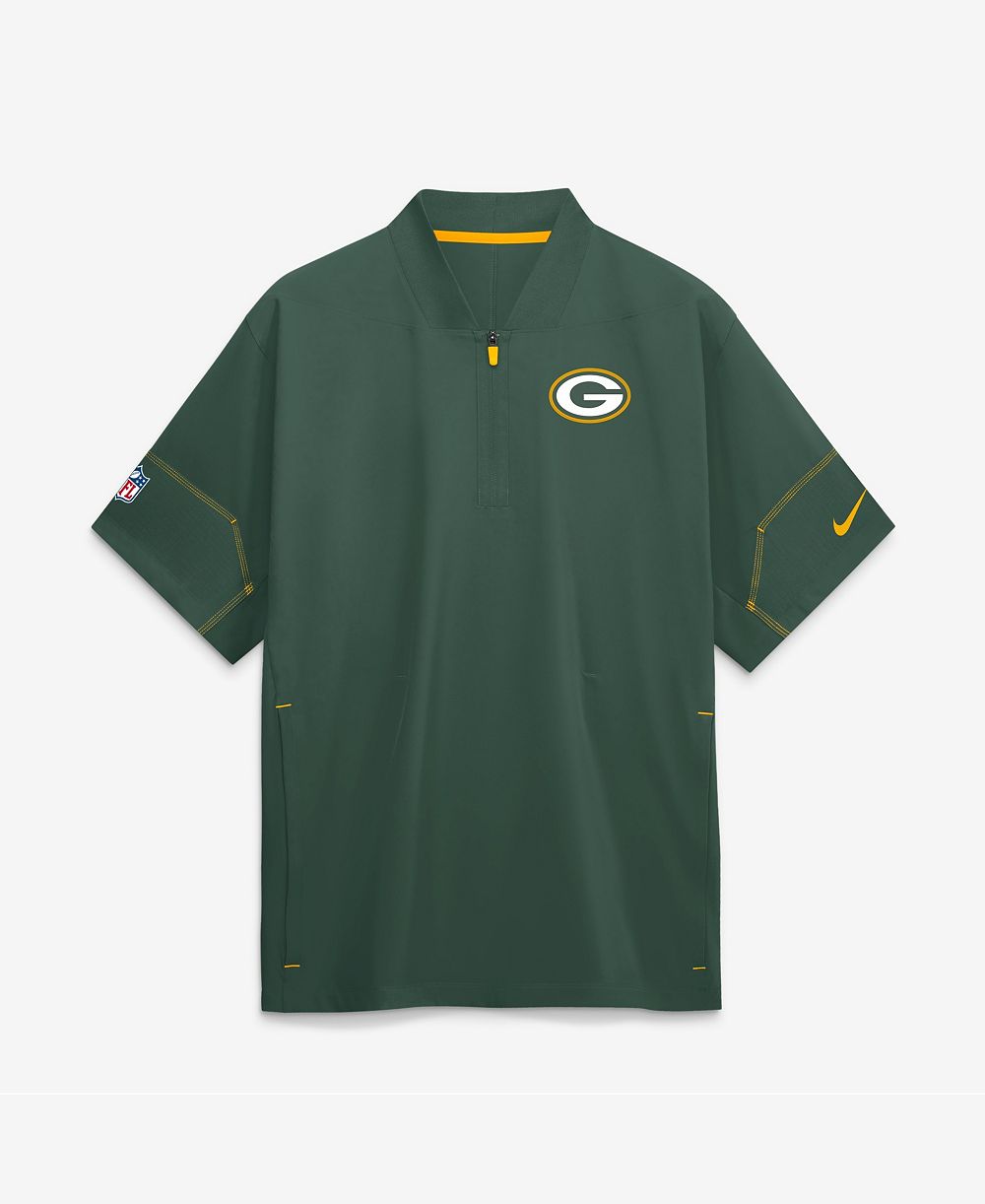 Nike Men's Green  Bay Packers Sideline Short Sleeve Quarter-Zip Coaches Jacket