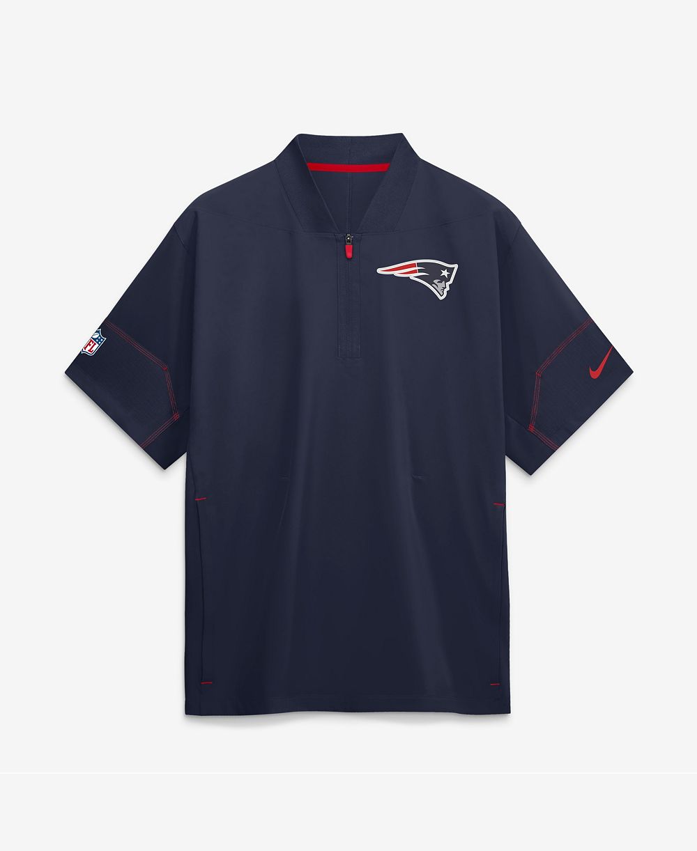 Nike Men's Navy New England Patriots Sideline Short Sleeve Quarter-Zip Coaches Jacket