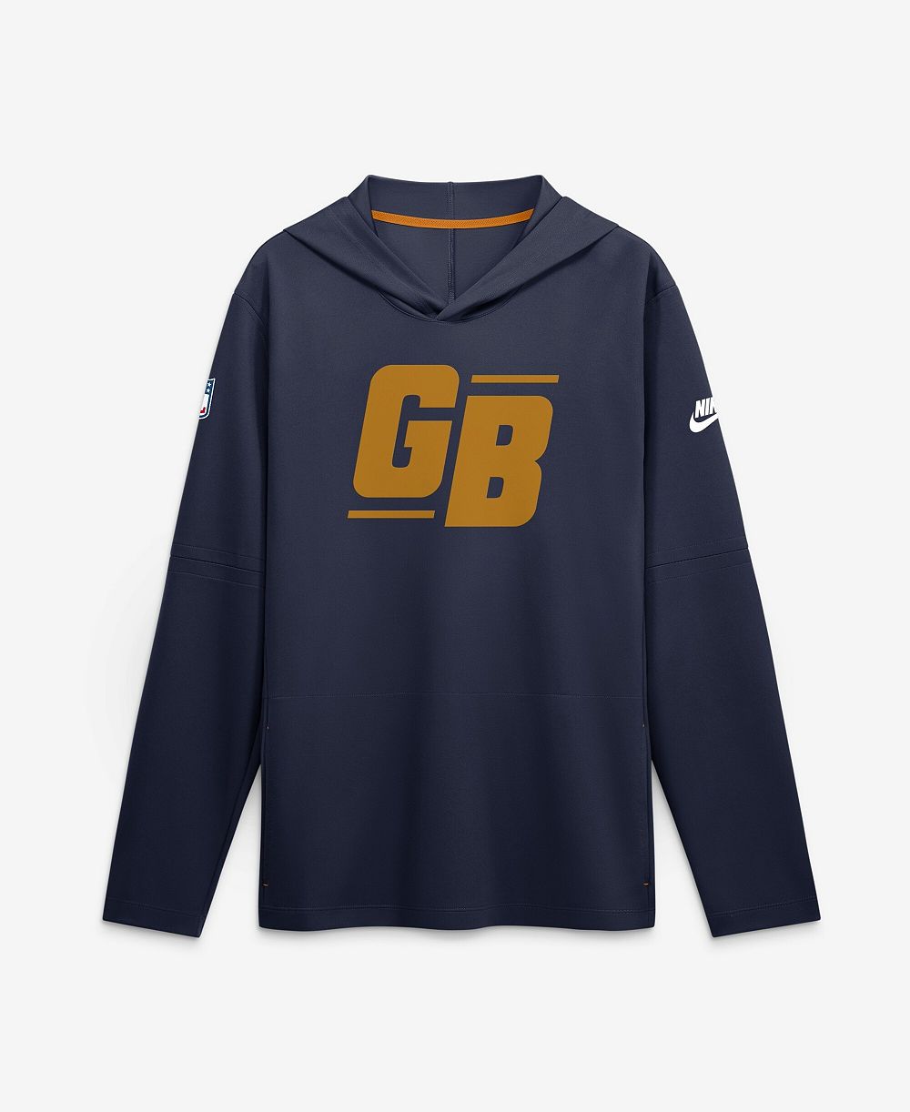 Мужская футболка Nike Navy Green Bay Packers Sideline Dri-FIT Long Sleeve Hooded