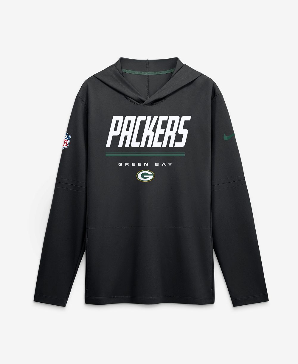 Мужское худи Nike Black Green Bay Packers Sideline Lightweight Long Sleeve Dri-FIT