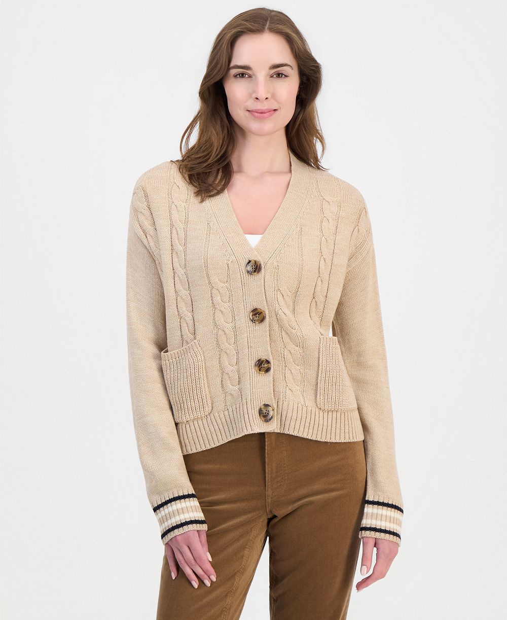 Nautica Women's Cable-Front V-Neck Cardigan