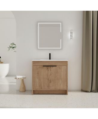 Sillysis 36 Inch Freestanding Bathroom Vanity with Ceramic Sink, Plywood Cabinet and Adjustable Shelf for Modern Bathrooms