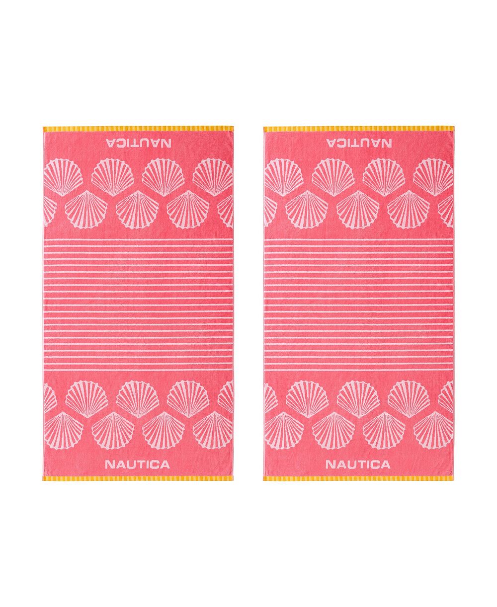Nautica Shell Border Yarn Dyed Cotton 2-Piece Beach Towel Set