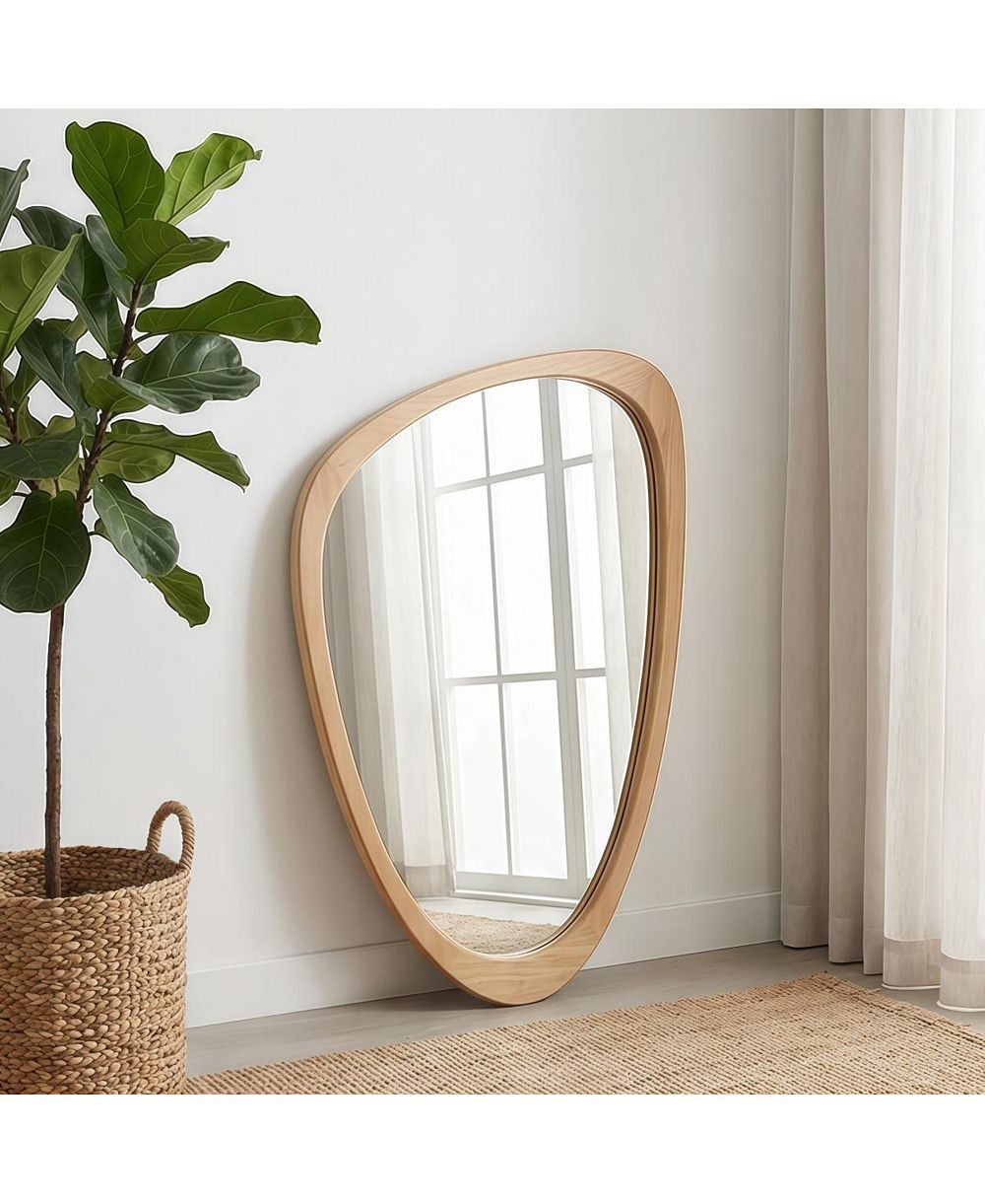 LAOTIES 20" x 30" Irregular Wall Mirror, Wood Frame Bathroom Vanity Mirror for Entryway, Bedroom and Living Room