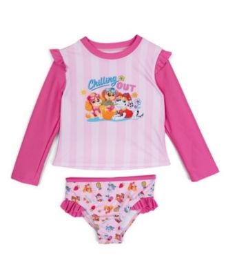 Paw Patrol Little Girls Swimwear 2-Piece Rash Guard and Bikini Bottom Set UPF 50+