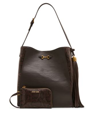 Anne Klein Horsebit Tassel Hobo Handbag