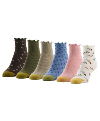 Gold Toe Женские цветочные кромка салата рифленые четверть 6-упаковка носки