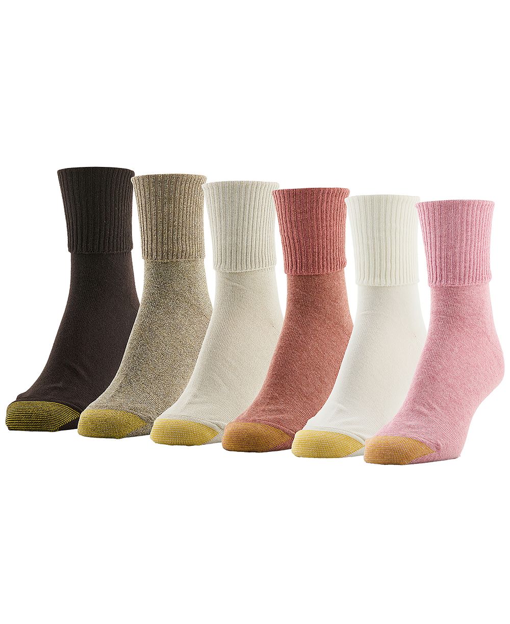 Gold Toe Women's Ribbed Turn Cuff Crew Cotton-Blend 6-Pair Socks