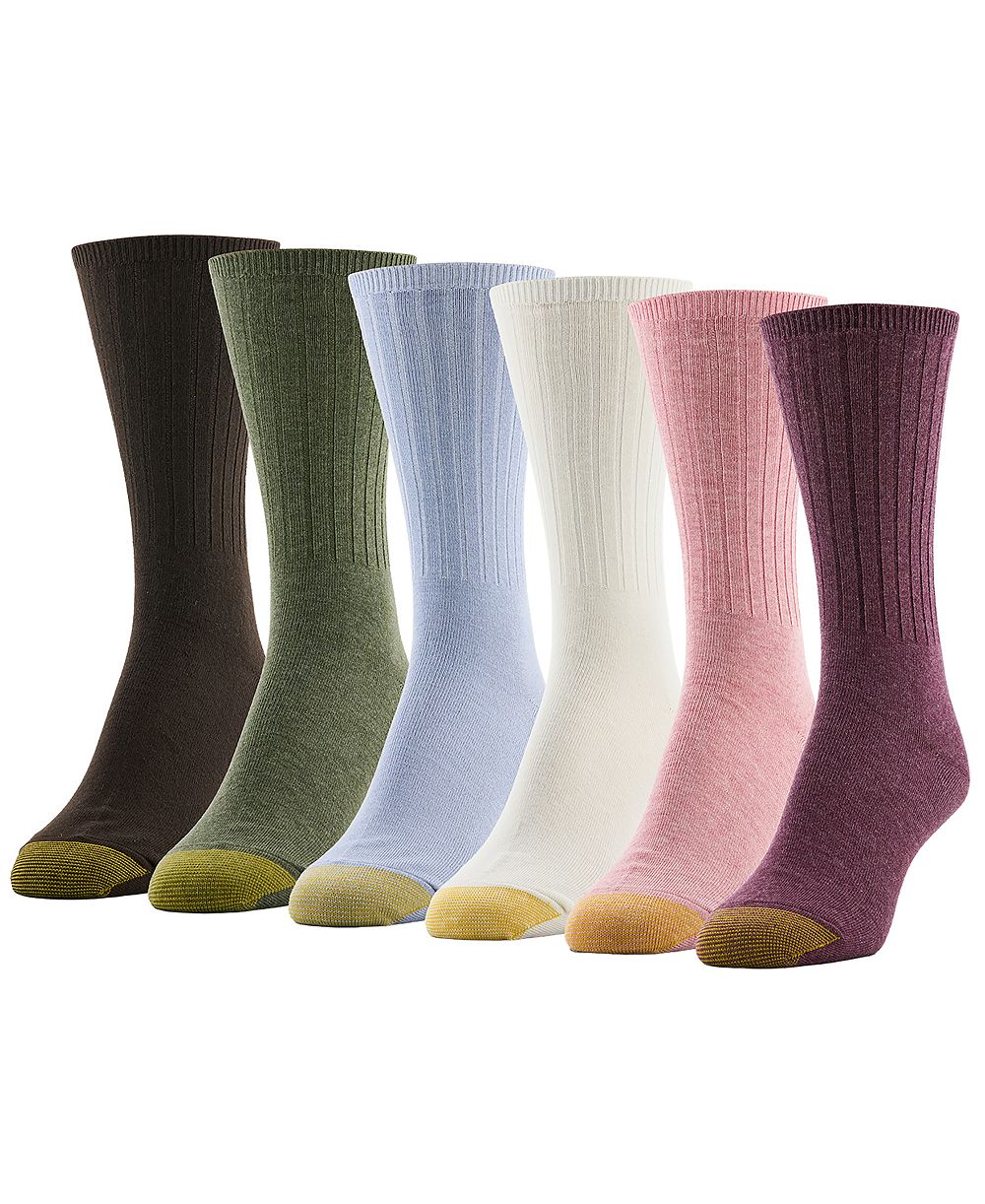 Gold Toe Women's Ribbed Crew Cushioned 6-Pair Socks