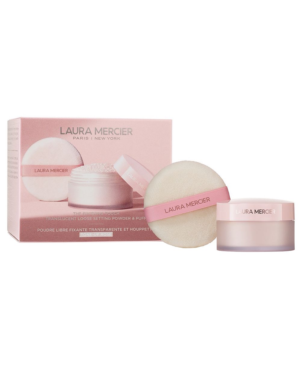 Laura Mercier набор из 2 предметов: розовая рассыпчатая фиксирующая пудра с эффектом тонирования и пуховка The Finishing Touch