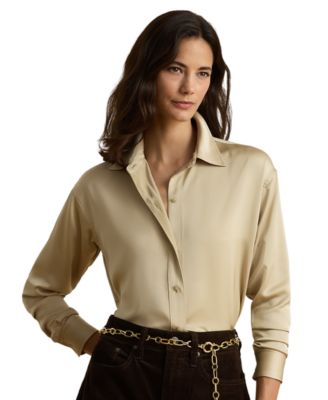 Lauren Ralph Lauren Petite Блузка из сатина с длинным рукавом